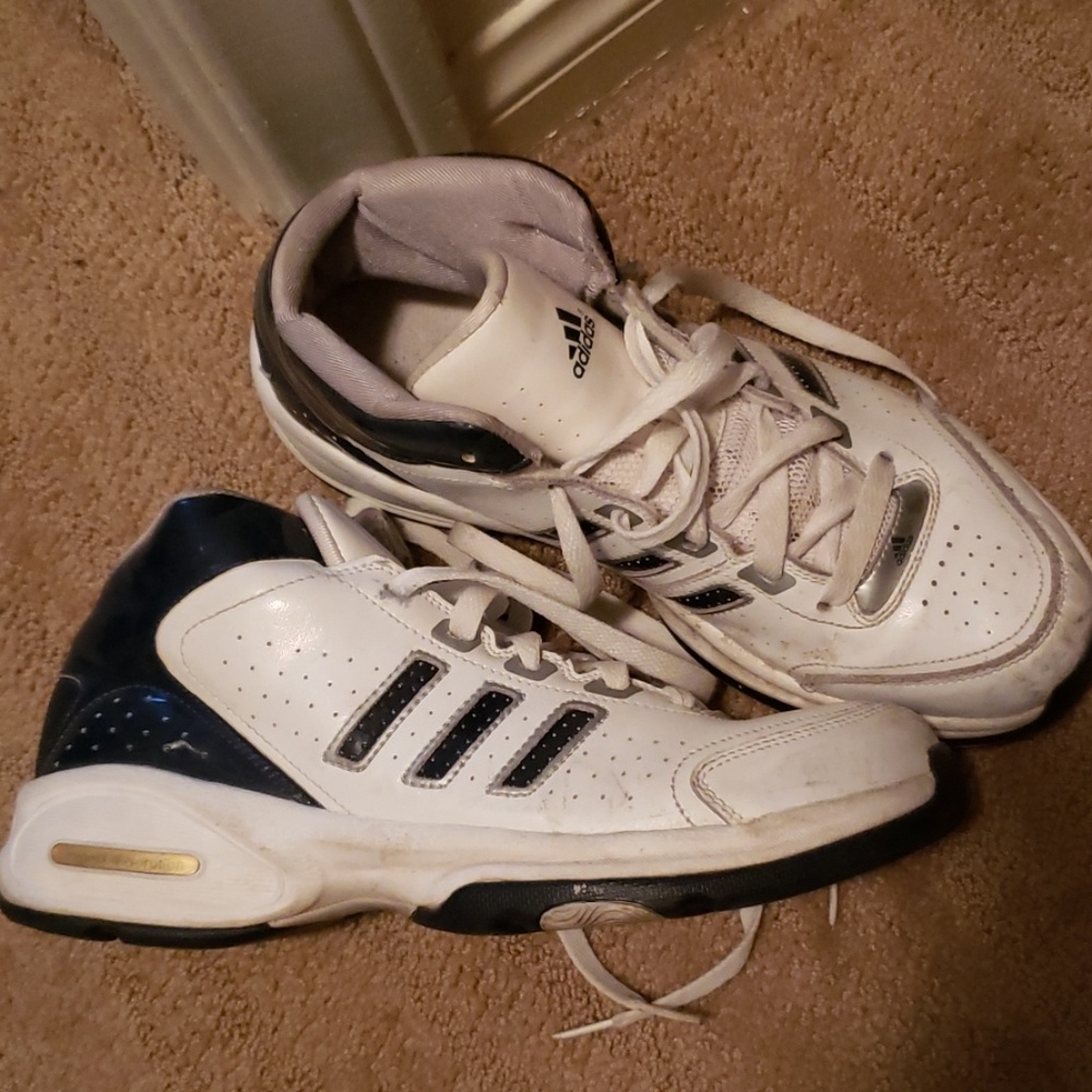 Adidas tennis shoes white and dark blue